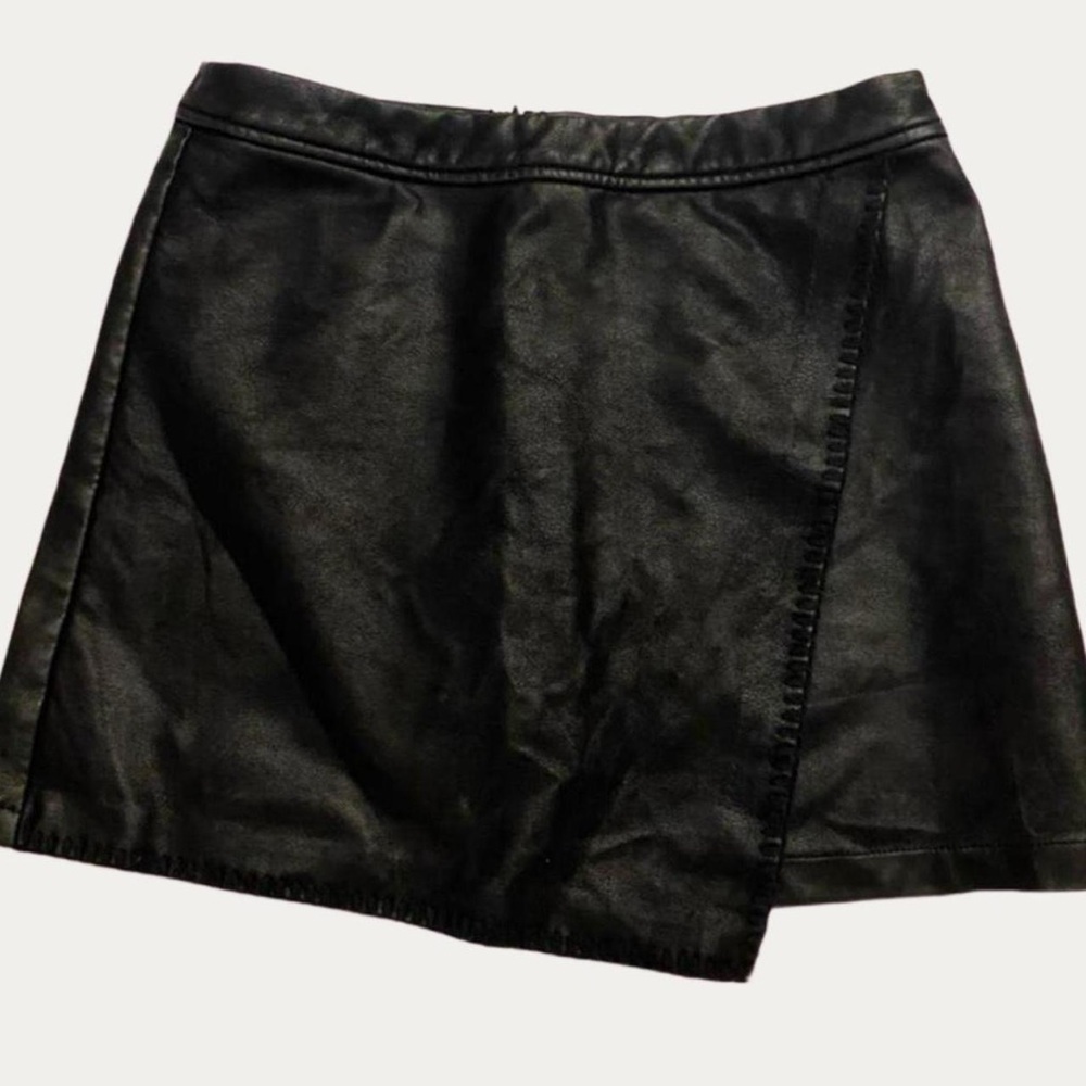 Very J Black Faux Leather Asymmetrical Wrap Mini Skirt